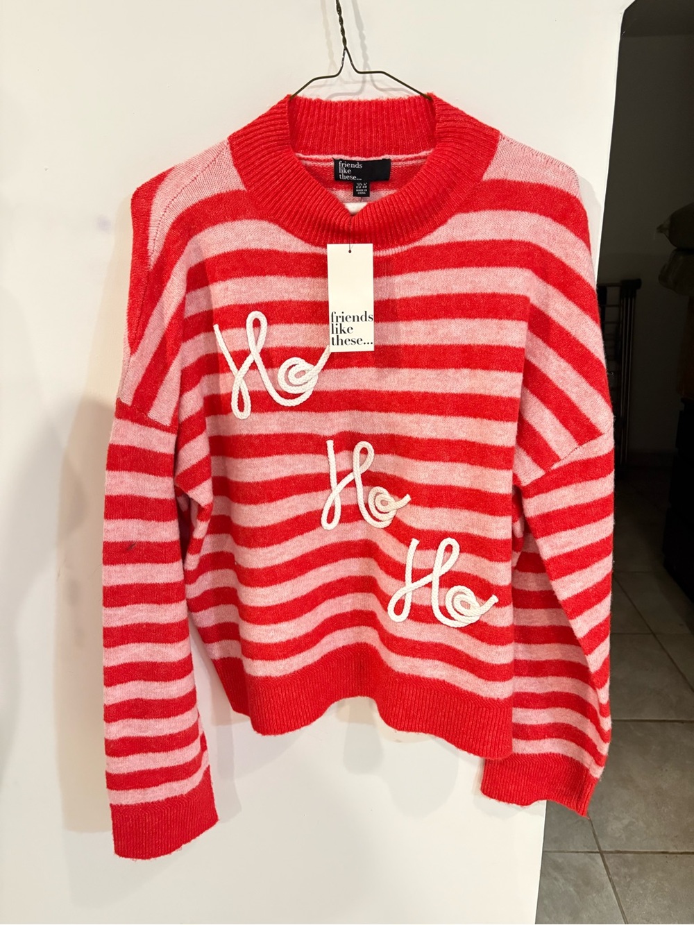 Red & Pink Striped Crewneck Sweater